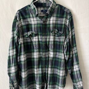 George Blue and Green Plaid Flannel Button Down Shirt